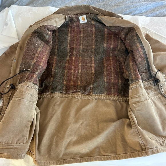 CARHARTT VTG 90s Distressed Canvas Blanket Lined Barn Chore Jacket Brown XL USA - Picture 13 of 16